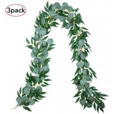 15-pack 6.5 Feet Artificial Eucalyptus With Willow Garland Fake Vine Plant  With Leaves Faux Silver